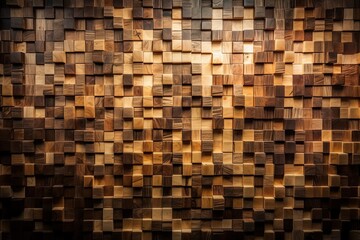 Home Design Transformation: Interior Wall Decorated with Wood, Creative Room Style Featuring Carved Patterns and Textured Mosaics of Colourful Bamboo Cubes: Generative AI