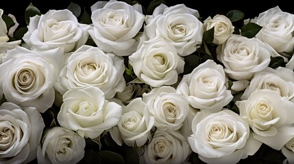 Nature's Beauty Captured: Gorgeous White Roses Bringing Freshness and Life to the Green Landscape. Generative AI
