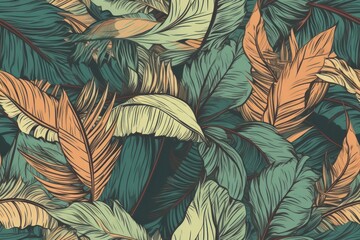 Tropical palm leaves seamless patterns. Illustration, Generative Ai