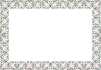 Decorative floral frame. Elegant element for design in Eastern style, place for text. Floral golden border. Lace illustration for invitations and greeting cards.