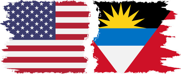 Antigua and Barbuda and USA grunge flags connection vector