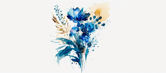 Abstract Watercolor Flowers in Blue and Indigo: A Stunning and Modern Artwork