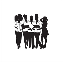 Standing nurses silhouette vector art.