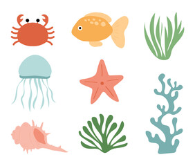 Set sea animals vector illustration