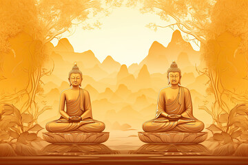 The nature of buddhas and bodhisattvas, sitting on beautiful spectral light golden lotus, generative AI