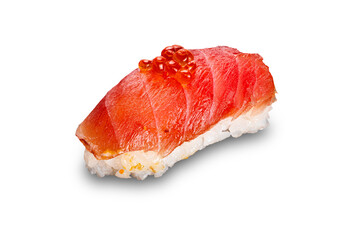 View of delicious homemade japanese style fresh fish sahimi sushi isolated on white background with clipping path.