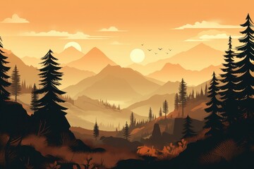Fantasy landscape with mountains and forest. Vector illustration for your design, Generative Ai