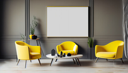Modern living room interior with yellow chair minimalis mockup 1