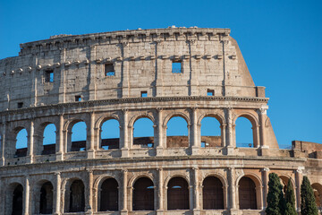 Fototapeta premium Colosseum, originally known as the Flavian Amphitheater . Located in the city center of Rome, it is the largest Roman amphitheater in the world