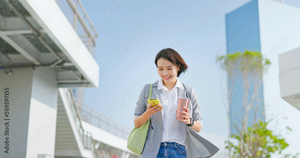 Poster businesswoman use mobile