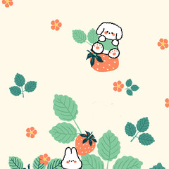 Watercolor, various flowers, strawberry stripes, geometric beauty