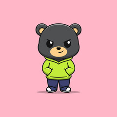 Obraz na płótnie Canvas Cartoon black bear wearing a hoodie jacket