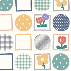 Watercolor, various flowers, strawberry stripes, geometric beauty