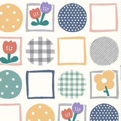 Watercolor, various flowers, strawberry stripes, geometric beauty