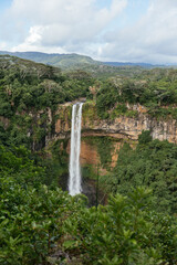 Scenic Chamarel falls in jungle of Mauritius island.
