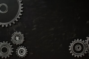 Gears illustration drawn with white chalk on blackboard, support and tools concept. Generative AI