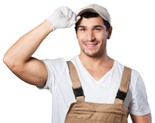 Happy Young Gardener in Dungarees Isolated
