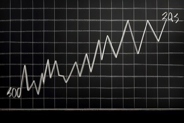 Graph illustration drawn with white chalk on blackboard, stock exchange concept. Generative AI