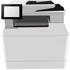 Illustration of laser printer with scanner and screen. Illustration made April 6th, 2023, Zurich, Switzerland.