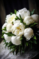 White peonies, wedding bouquet