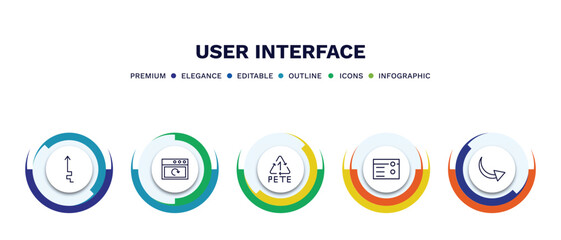 set of user interface thin line icons. user interface outline icons with infographic template. linear icons such as arrow heading up, reload webpage, 1 pete, make, curve arrows vector.
