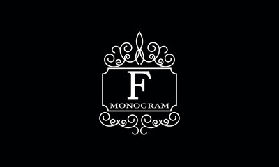 Luxury hotel logo template with initial F. Monogram design elements, business identity sign for restaurant, royalty, boutique, cafe, hotel.