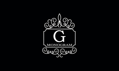 Luxury hotel logo template with initial G. Monogram design elements, business identity sign for restaurant, royalty, boutique, cafe, hotel.