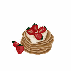 pancakes with strawberry, isolated on white background, Eps10 vector illustration