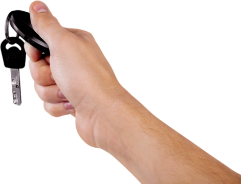 Human Hand with Car Key and Remove Control - Isolated