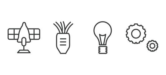 set of technology thin line icons. technology outline icons included solar plane, tinsel, light bulb turned off, services vector.
