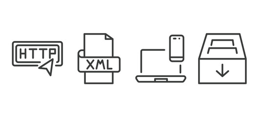 set of information technology thin line icons. information technology outline icons included http, xml, cross-platform, archive vector.
