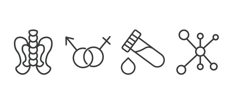 set of medical and healthcare thin line icons. medical and healthcare outline icons included p, united heterosexual, blood analysis, cells in a circle vector.