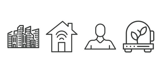 set of automation and high thin line icons. automation and high outline icons included cityscape, smart house, avatar, incubator vector.