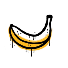 Küchenrückwand glas motiv Graffiti banana icon with leaks and pdops im urban graffiti style. Vector hand drawn textured illustration with black contour and yellow filling. © LanaSham