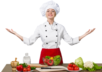 juggler female asian cook against color background