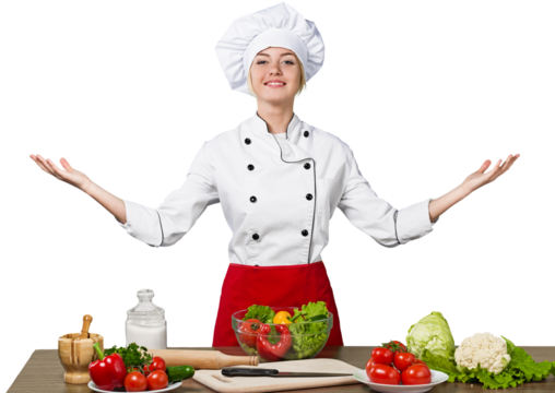 juggler female asian cook against color background
