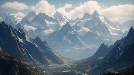 Fototapeta na wymiar An awe-inspiring view of a rugged mountain range. Generative AI