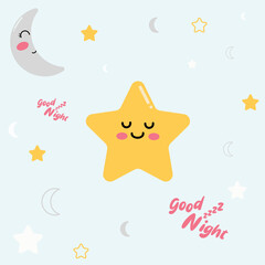 Good Night pattern with cute star and moon
