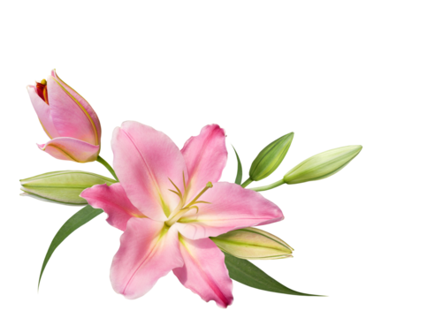 Pink lily flower bouquet isolated on transparent background