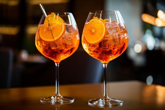 Composition with aperol spritz cocktail against black background, ai generated, Generative AI