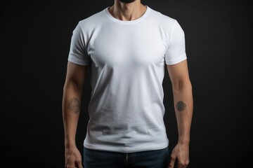 Man in white t-shirt mockup. Generative AI.
