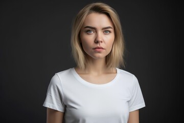 Fototapeta premium Women wearing white T-shirt mock-up. Generative AI.
