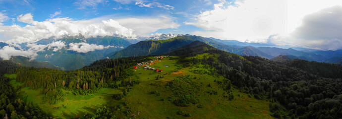 Naklejka na ściany i meble Kaçkar Mountains National Park, Badara Plateau and Kaçkar Mountains panorama view