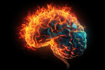 burning brain. Illustration generative AI