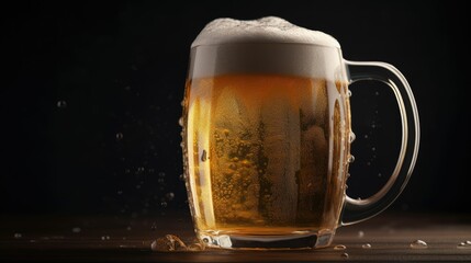 A glass of beer on dark background. Generative AI.