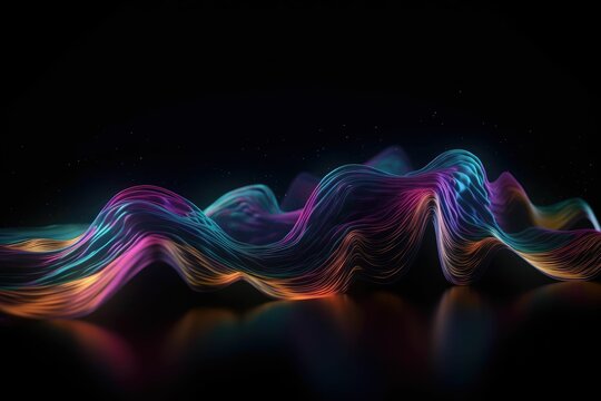 Abstract liquid glass holographic iridescent neon curved. Generative AI.
