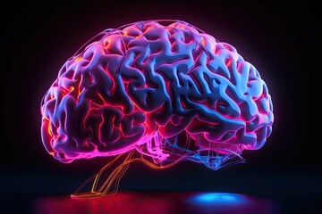 illustration of a brain in neon light. Generative AI