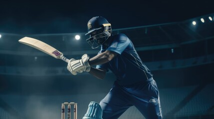 Batsman playing a shot. Generative AI.