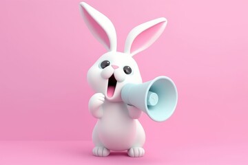 white rabbit with a loudspeaker. Generative AI.