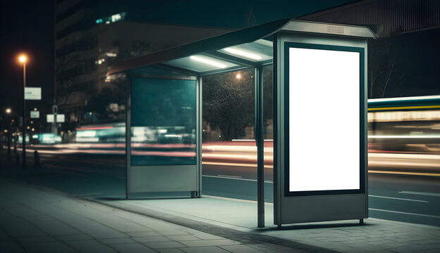 Empty Outdoor Advertising billboard mockup at bus stop, Empty advertisment place for marketing banner or posters, Bus stop billboard mockup, generative ai	
